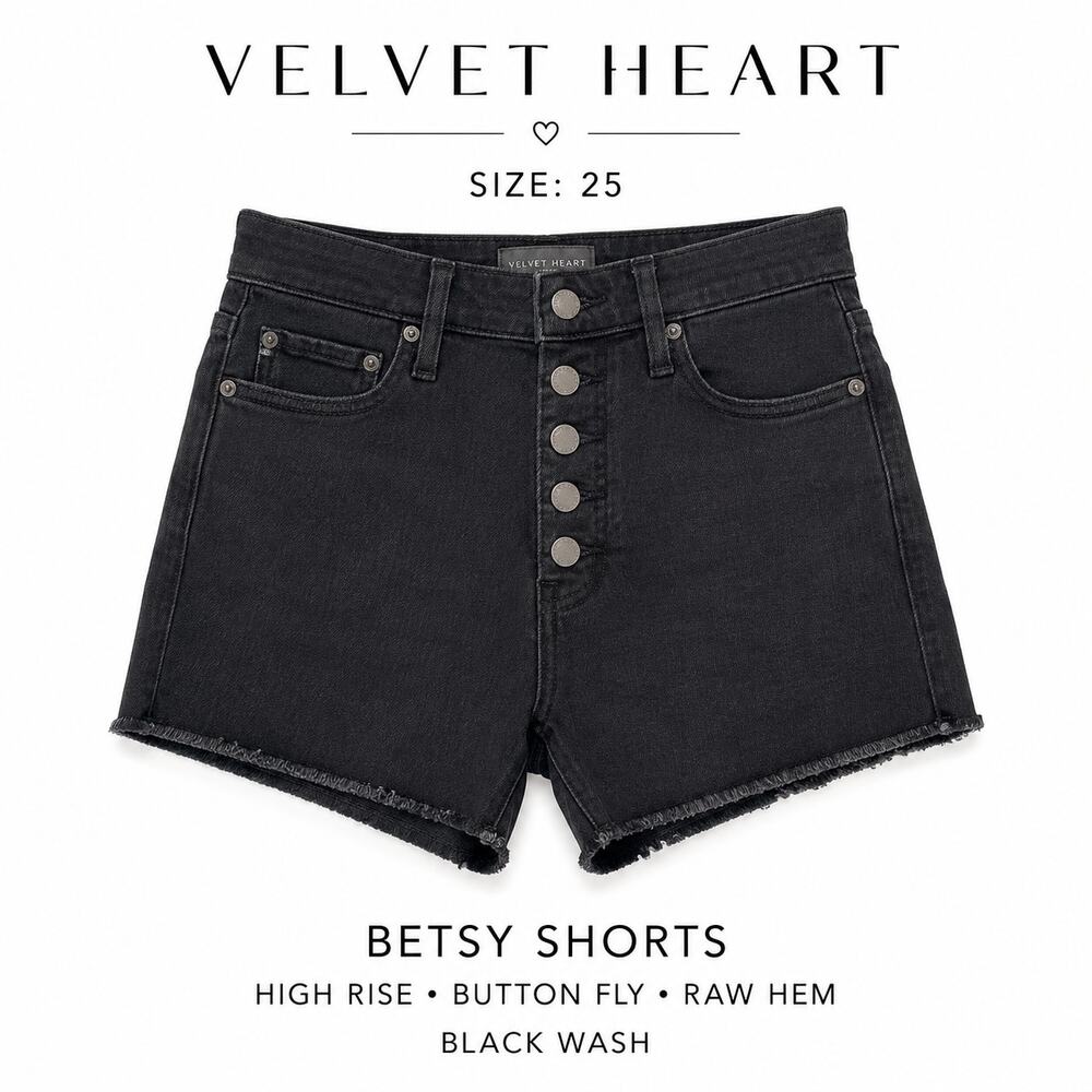 Velvet Heart Betsy Black Denim Shorts Size 25 Button Fly High Rise Raw Hem